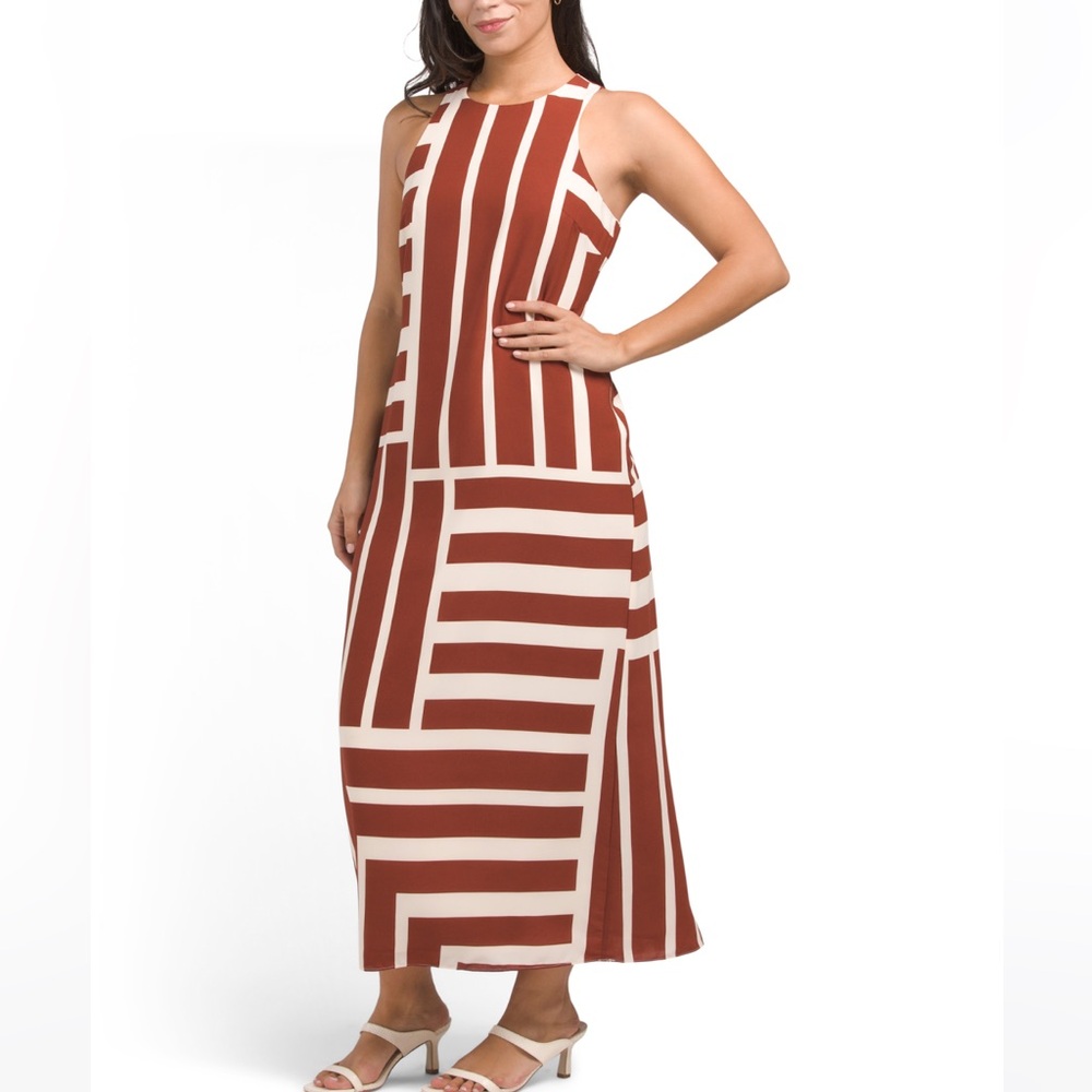 NWT Donna Morgan Greek Key Maxi Dress
